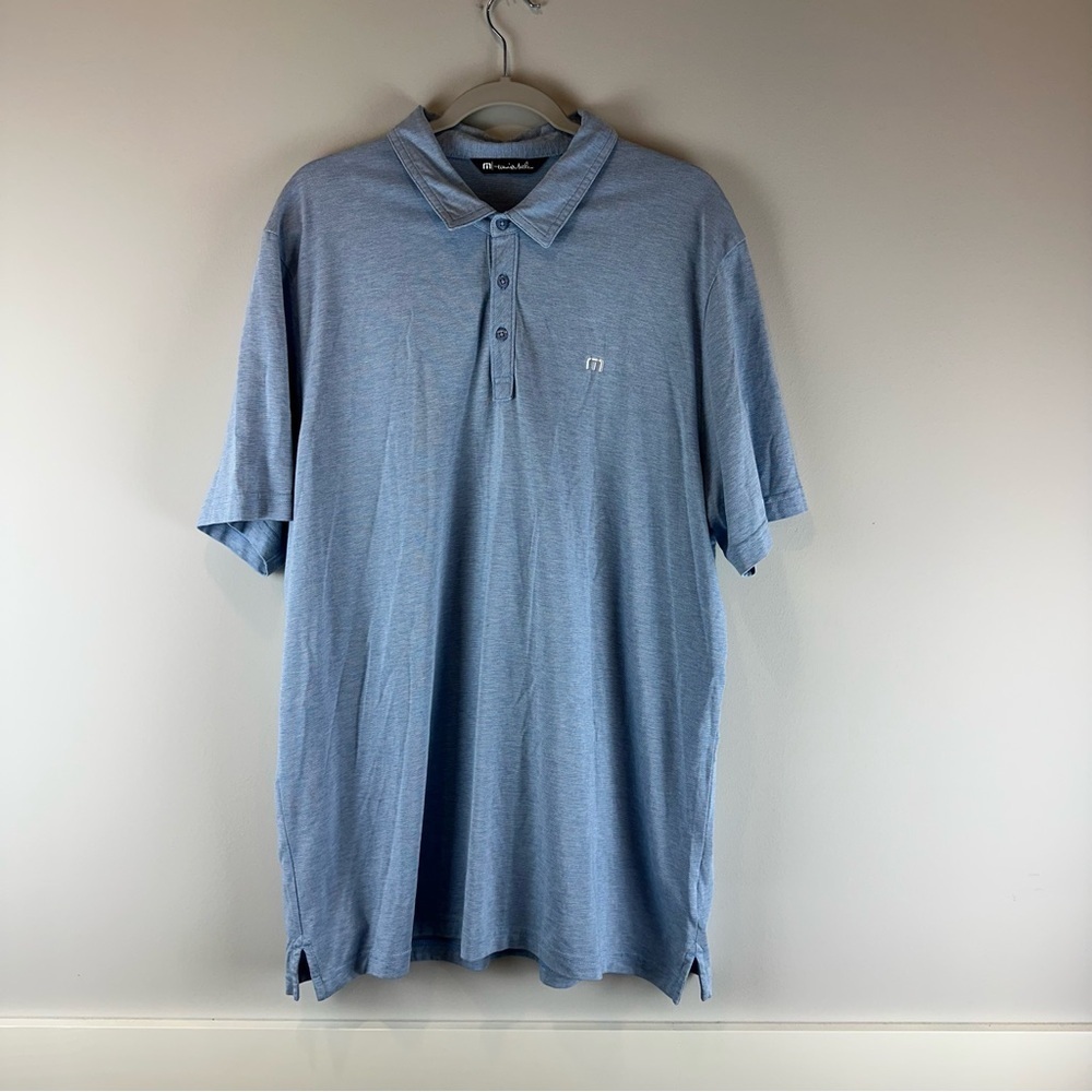 Travis Mathew Blue Micro Stripe Short Sleeve Golf Golfing Polo Shirt Size XXL